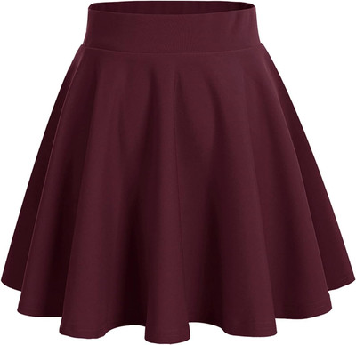 Woo THiNG Solid, Self Design Women Flared Red Skirt