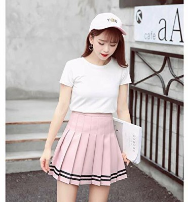 ATF FASHION Self Design Women Pleated Pink Skirt