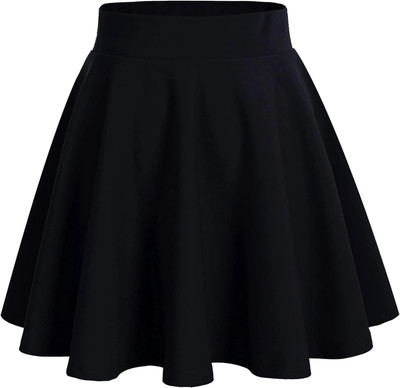 CuisineX Solid, Self Design Women Flared Black Skirt