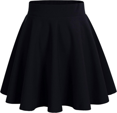 CuisineX Solid, Self Design Women Flared Black Skirt