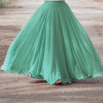 ENCLIQ Polka Print Women Flared Light Green, White Skirt