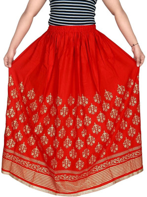 kurtiskirts Printed Women A-line Red Skirt