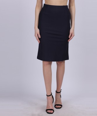 AUMBE Solid Women Straight Dark Blue Skirt