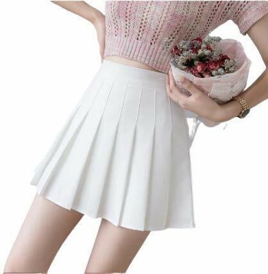 The Kd Solid Women Pleated White Skirt