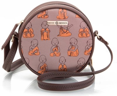 house of common Brown Sling Bag Round Round Sling Bag, Printed Sling Bag,Shoulder Bag with Strap -Cute Monk