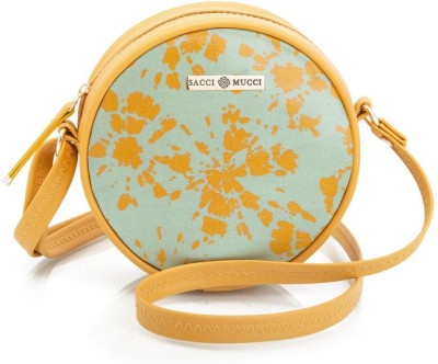 house of common Yellow Sling Bag Round Sling Bag, Printed Sling Bag, Women Sling Bag, Crossbody Bag-Shibori Style