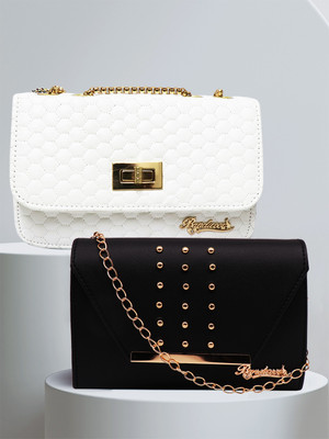 BANDICOOT White, Black, Gold Sling Bag Cross body Chain Sling bag - WHITE AND BLACK(Pack of 2)