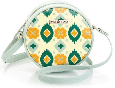 house of common Blue Sling Bag Round Sling Bag, Printed Sling Bag, Women Sling Bag-Ikat