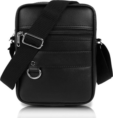 BIRJIS Black Sling Bag Rexine / Pu Leather Sling Bag