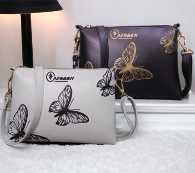 White, Black Sling Bag White,Black Sling Bag for Women-(PACK OF 2)