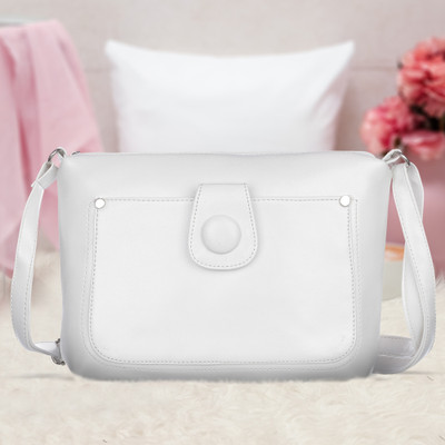 Leather Land White Sling Bag Button Sling In Milk White