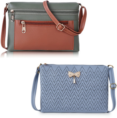 Green, Grey Sling Bag Multicolor Stylish Women Sling Bag