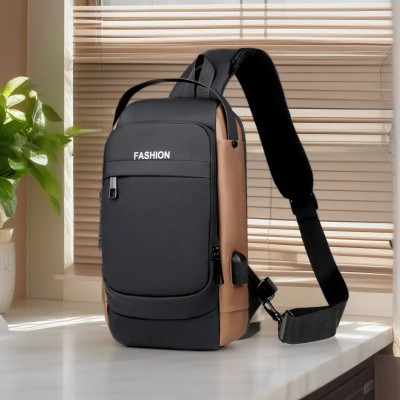 GJSHOP Black, Gold Shoulder Bag Men's Small Motorcycle Chest Bag - Waterproof, Multifunctional, Anti-Theft