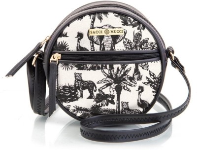 house of common Black Sling Bag Round Round Sling Bag, Printed Sling Bag, Crossbody Bag-Toile