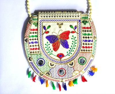 Alberts White Sling Bag Designer Embroidered Traditional Purse Clutch For Women