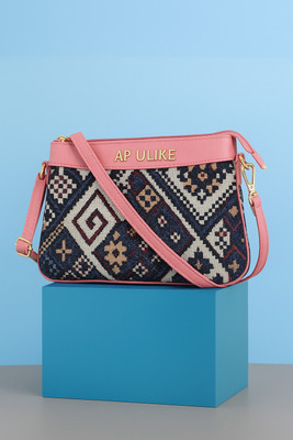 ap ulike Pink, Multicolor Sling Bag Ethnic Pattern Jute and PU Rexine Sling Bag With Zip Closure