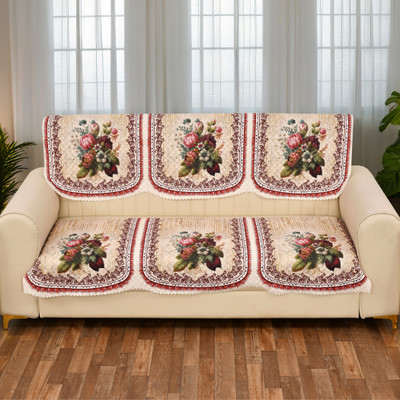 Kailash Velvet Geometric 3 Seater Sofa Cover(Gold Pack of 1)