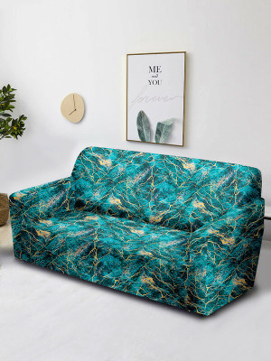 Cortina Polyester Abstract 3 Seater Sofa Cover(Black Pack of 1)