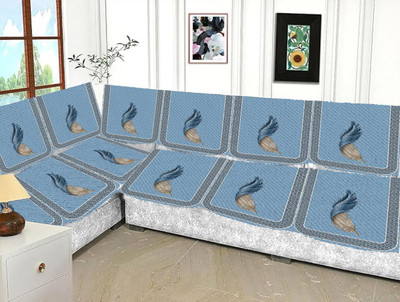 Salajyan anchala Velvet 3+3 Seater L-Shape Sofa Floral Cover(Pack of 5 BLUE)