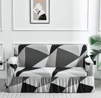 TURIYA Polyester, Polycotton 3 Seater Sofa Geometric Cover(Pack of 1 Black, White)