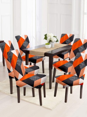 Cortina Polyester Abstract Chair Cover(Orange, Grey Pack of 6)