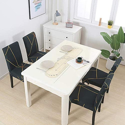 SmartFab Polyester 1 Seater Chair Geometric Cover(Pack of 4 Black)