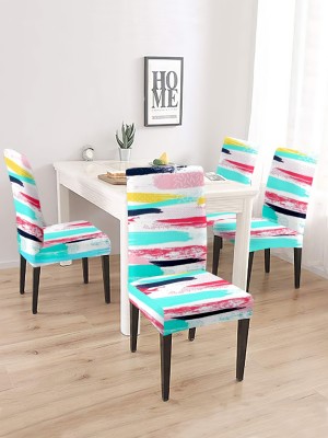 Cortina Polyester Abstract Chair Cover(White, Multicolor Pack of 4)