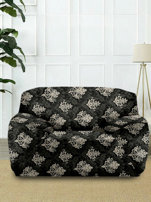 Cortina Polyester Abstract 1 Seater Sofa Cover(Maroon, Multicolor Pack of 1)