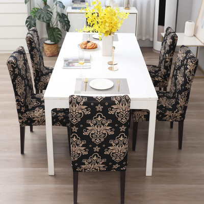 ADstore Polycotton Geometric 1 Seater Chair Cover(Black Damask Pack of 6)