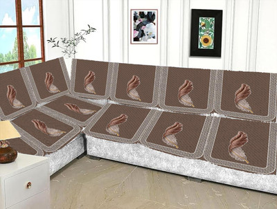 Salajyan anchala Velvet 3+3 Seater L-Shape Sofa Floral Cover(Pack of 5 COFFEE)
