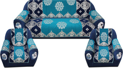 Multitex Velvet Abstract 3+1+1 Seater Sofa Cover(Blue Pack of 12)