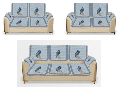 Salajyan anchala Velvet 3+2+2 Seater Sofa Floral Cover(Pack of 5 LIGHT BLUE)