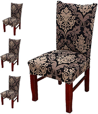 igi Polyester Damask 1 Seater Chair Cover(BLACK, BROWN Pack of 4)