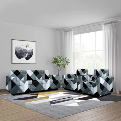 Cortina Polyester Abstract 3+1+1 Seater Sofa Cover(Black Pack of 3)