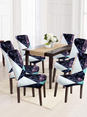 Cortina Polyester Abstract Chair Cover(White, Purple, Blue Pack of 6)