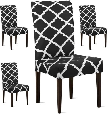 TURIYA Polycotton, Synthetic Geometric Chair Cover(Black, White, Clear Pack of 4)