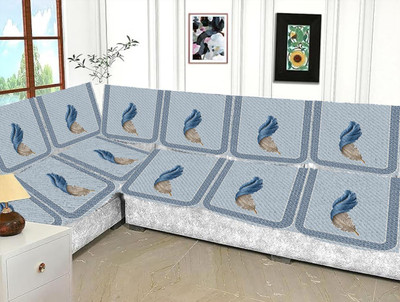 Salajyan anchala Velvet 3+3 Seater L-Shape Sofa Floral Cover(Pack of 5 LIGHT BLUE)