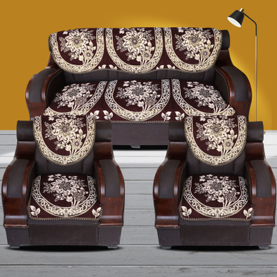 Sbl textile Polycotton 3+2 Seater Sofa Floral Cover(Pack of 6 Brown)