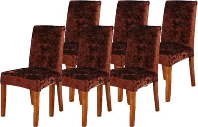 Roodra Creations Velvet 1 Seater Chair Plain Cover(Pack of 6 Brown)