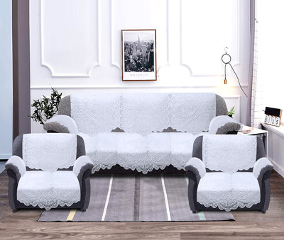 KUBER INDUSTRIES Cotton Geometric 3+1+1 Seater Sofa Cover(White Pack of 16)