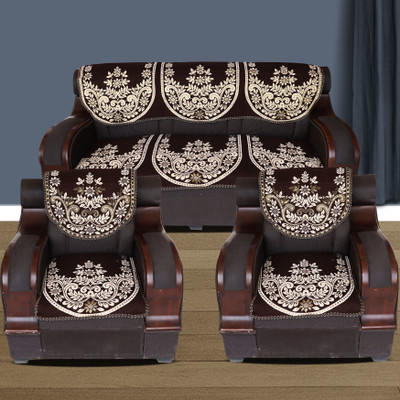 Sbl textile Polycotton 3+2 Seater Sofa Floral Cover(Pack of 6 Brown)