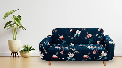 Multitex Polyester Floral 3 Seater Sofa Cover(Blue Pack of 1)