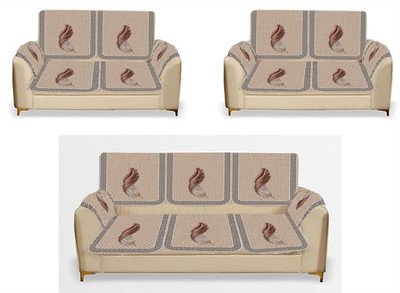 Salajyan anchala Velvet 3+2+2 Seater Sofa Floral Cover(Pack of 5 beize)