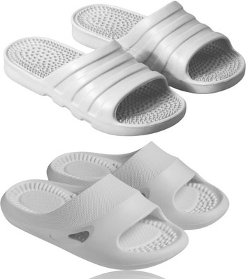 Feel alive Men Slippers(Grey, White , 8)