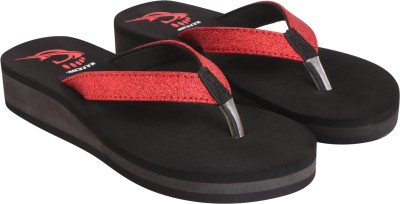 Gripsy Women Slippers(Black, Red , 5)