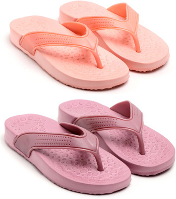 GENVE Women Flip Flops(Orange, Pink , 6)