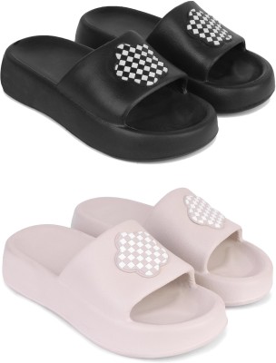 Pennen Women Slides(Black, White , 8)