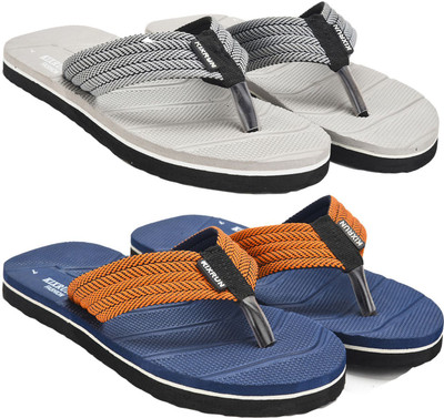 Kixrun Men Flip Flops(Grey, Blue , 7)