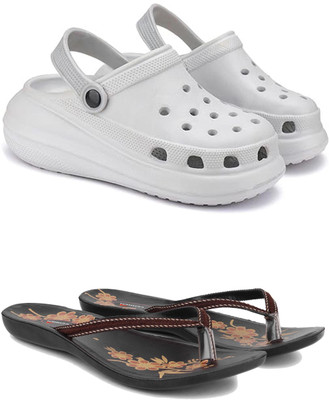 Pennen Women Flip Flops(Brown, White , 7)