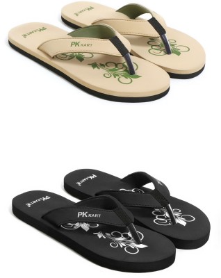 PKKART Women Flip Flops(Beige, Black , 6)